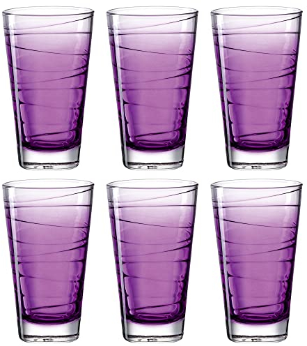 Leonardo Vario Struttura Trink-Gläser 6er Set, spülmaschinenfeste Longdrink-Gläser, bunte Trink-Becher aus Glas, lila, 280 ml, 026837