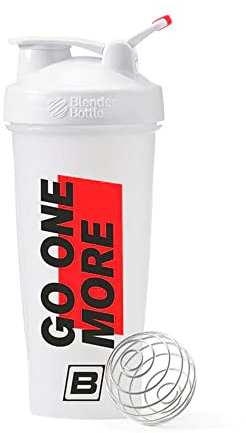 BARE PERFORMANCE NUTRITION Go One More BlenderBottle Shaker Bottle, 28 oz Shaker Bottle with Wire Whisk, White