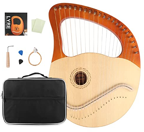 Mr.Power Lyre Harp, 21 Metal Strings Lyre Harp Present For Music Lovers, Beginners, Friend with Tuning Wrench, Replace String Set and Gig Bag (21 String, Natural Wood)