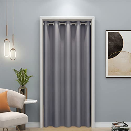 LIVEINU Türvorhang Blickdicht Thermo Gardinen Vorhang mit Ösen Schlaufenschal Thermogardine Thermovorhang Kälteschut Wärmeisolierend für Schlafzimmer Tür Schrank Vorhang Grau 120x200cm