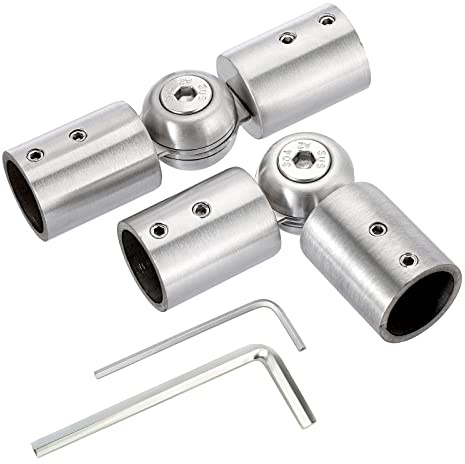 TOLIDA Eckverbinder für Gardinenstange, Ellbogenverbinder, verstellbar, Winkel, Verbindungsstück, 19 mm Durchmesser, silberfarben, 2 Stück