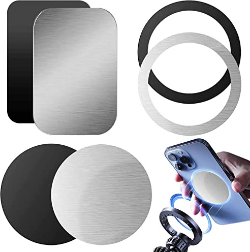 Devenirriche Metallplatte Metallplättchen Handy, 6 Stück Ultradünne Metallplättchen Fuer Kfz Magnetische Handyhalter, Auto Handy Metall Platte mit Kleber für Auto Zubehör– Schwarz + Silber