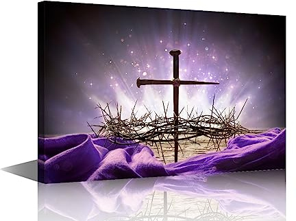 TISHIRON Kranz der Dornen Leinwand Wandkunst Lila Wandkunst für Wohnzimmer Jesus Kreuze Bilder für Schlafzimmer Moderne Wohnkultur Büro Badezimmer Dekorationen Kunstwerk gerahmt, 30,5 cm B x 45,7 cm H