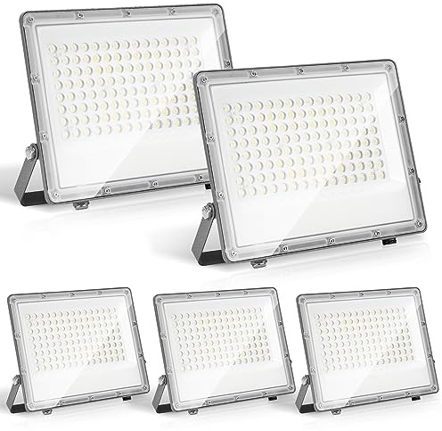 Ikodm LED-strålkastare utomhus, 100W LED-strålkastare 5x, byggstrålkastare vattentät IP65, LED-strålkastare 230V, Super Bright Outdoor Floodlight 9900LM 6000K kallvit strålkastarbelysning utomhuslampa (ingen kontakt)