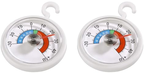 Xavax Analoges Thermometer zum Aufhängen im Kühlschrank, Gefrierschrank, Tiefkühltruhe, Weinkühlschrank, Minibar, min. -30 Grad, max. +50 Grad, rund, weiß (Packung mit 2)