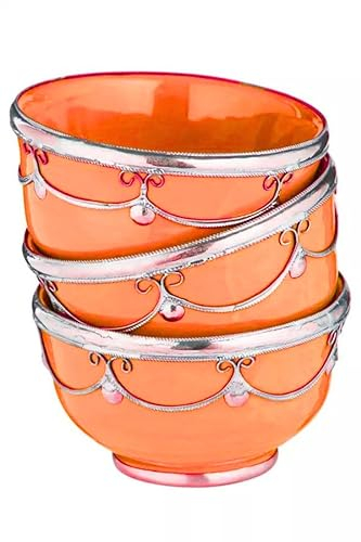 Marrakesch Orient & Mediterran Interior 3er Set Orientalische Keramikschale Keramikteller Rund Miranda Orange Ø 11cm Groß | marokkanische Keramik Schale Teller aus Marokko
