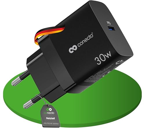 conecto USB-C-laddare, USB-strömförsörjning, 1 x USB-C-port 30 watt PD, snabb GAN-laddare, mobiltelefonladdare, svart