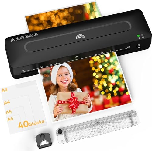 Crenova Plastificatrice A3 con 10 Pouches, Plastificatrice A3 A4 A5 A6, Laminatrice a Caldo e a Freddo, Sistema a 2 Rulli, con Taglierino, Nero