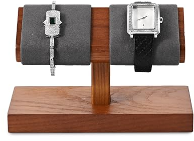 Papten Uhrenständer aus Holz, Uhrenaufbewahrung Uhrenhalter Schmuckständer Schmuck Display für 2 Uhren (Grau)
