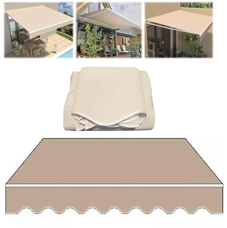 HCZION 3×5m Markisen Tuch Beige Ersatz Markisenstoff Sonnenschutz Stoff, Klemmmarkise Markisenbespannung, Carport Außen Terrassen Markise, wasserdichte Leinwand(Size:6.5x5ft/200x150cm)