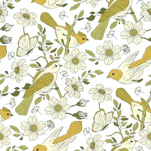 VaryPaper Carta da Parati Floreale e Uccelli Vintage 44.5cmx200cm Pellicola Adesiva Decorativa Floreale Carta Adesiva per Mobili Fantasia Carta Adesiva per Pareti Bambini Cameretta Soggiorno Armadio