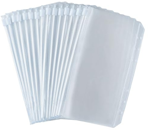 30 Stück A6 Binder Taschen, Transparent PVC 6-Loch Reißverschluss Ordner | Wasserdicht Kunststoff Bindertaschen, Geld Budget Umschläge für Notebook-Planer, Einlegeseiten Loseblattbeutel, Foto