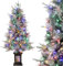 Weihnachtsbaum Künstlich mit Beleuchtung, 125cm 4ft Künstlicher Weihnachten Baum Schnee mit 150 Warmweißen& Mehrfarbigen LED Licht 9 Modi PVC Zweigspitzen Retro Schneeflocke Leuchtbasis für Haus Büro