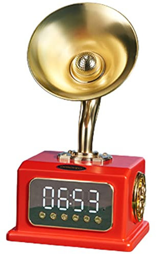 FLNOZAMZ Mini fonografo con Orologio da Record, Altoparlante Bluetooth Radio Multifunzionale retrò a Doppio Canale, Radio FM/Riproduzione Bluetooth, Regalo Perfetto (Red)