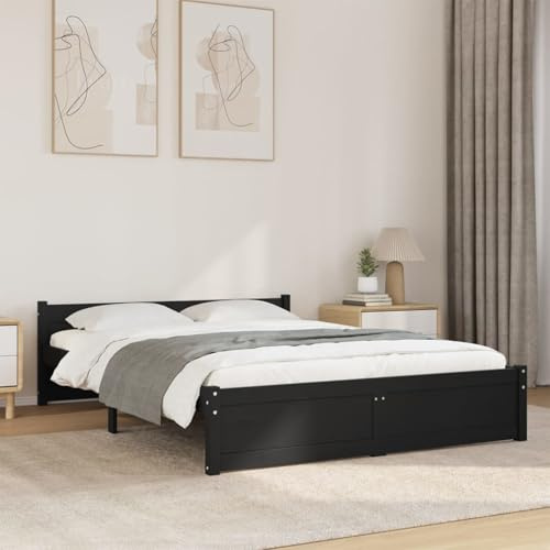 Iiaky Massivholzbett Bettgestell Bed Frame Bett Mit Bettkasten Hausbett Bett Massivholz Schwarz 140x190 cm - 815028