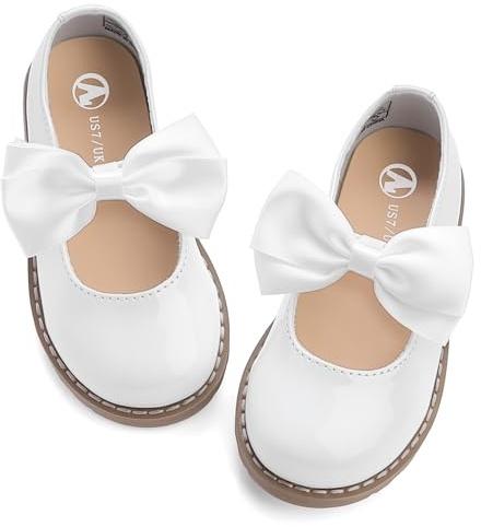FUPPIA Toddler Girl Dress Shoes-Little Girl Mary Jane Shoes School Uniform Shoes Wedding Party Casual Soft Walking White Size 6