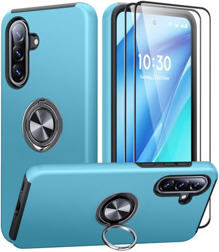 AOUIA für Samsung Galaxy A56 5G Hülle mit 2 Stück Panzerglas, Militärischer Stoßschutz Samsung A56 5G Hülle mit 360° Drehbarer Ring Kickstand Handyhülle für Samsung A56 5G, Sierra Blau