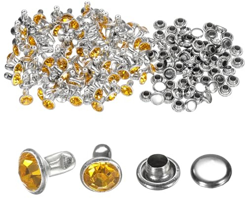 sourcing map 100 rivetti in cristallo da 6 mm, con strass, rivetti rapidi per abbigliamento, artigianato in pelle, tessuti, artigianato, decorazione, artigianato in pelle, fai da te, color oro