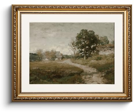 HUARCEY Leinwand Bilder mit Gold Rahmen, klein Vintage Wandbilder, Ländliche Landschaft Painting, Wand Deko Wohnzimmer Schlafzimmer Badezimmer Küche, Bauernhaus Deko Aesthetic,33x40cm