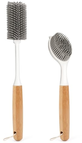 TAGVO Cepillo de silicona para limpieza, cepillos de 360° rotación, mango largo, botellas, fregadero de cocina, lavado de cerveza, sartenes