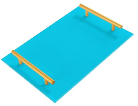 Plateaux rectangulaires décoratifs bleus avec poignées - Plateau de service en plastique pour bijoux, parfums, restaurant, service bandejas pour service de café