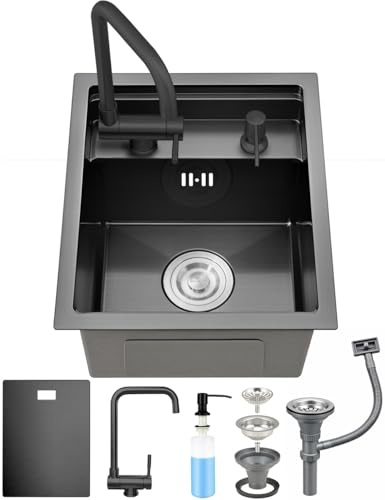 Ribanedy Nero lavello cucina 1 vasca nascosto, 30x45cm, acciaio inox sottopiano Bar/lavandino camper per Campeggio e Spazi Piccoli