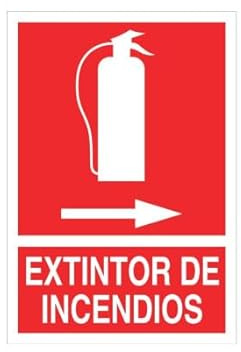Señal de socorro Extintor de incendios con flecha derecha (texto y pictograma)