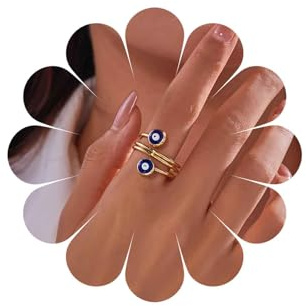 Inateannal Anillos bohemios de ojo turco, ajustable, abierto, ojo azul, anillos turcos vintage de oro, anillo abierto para nudillos, joyería para mujer
