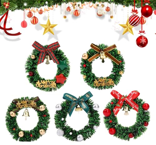 Couronne De Noël, Couronne De Porte, Guirlande De Noel, Guirlande De Fête, Decoration Noel Accessoires Intérieure Et Extérieure pour Fenêtre, Table, Mur, Fête, Porche, Ferme, 5 Pièces