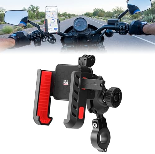 KEMIMOTO Motorrad-Handyhalterung mit Diebstahlschutz, Anti-Vibrations-Dämpfer, Einhand-Bedienung, 360° Verstellbar für Motorrad, Fahrrad, ATV, Roller, Golfwagen – Passend für 4,7-7,2 Smartphones