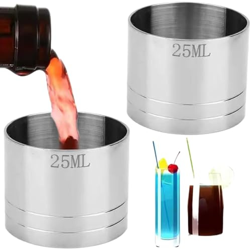 Misurino per alcol in acciaio inossidabile da 2 pezzi da 25 ml, misurini per alcol facili da pulire per liquori, bevande, vino, whisky e cocktail