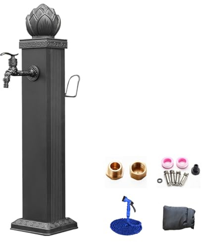 Zuiquity Fontana da Giardino in Alluminio per Esterni, Colonna Acqua Giardino con Rubinetto in Ottone e Pistola a Spruzzo, Rubinetto da Esterno Antigelo(Size:72cm/28in)