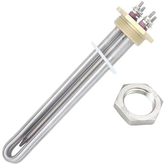 Calentador de Agua de 48 V, 1500 W CC, DN32, Calentador de inmersión con Brida de Cobre, Resistencia al Calentamiento de Acero Inoxidable BSP de 1 1/4 Pulgadas con Tubo de sonda (Tuerca del