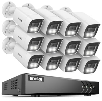 ANNKE Two-Way Audio CCTV Security Camera System, 16 Channel H.265+ DVR, 12pcs 3K Cameras, Color Night Vision, Human/Vehicle Detection, IP67 Waterproof for Outdoor Indoor, 24/7 Recording, NO Hard Drive