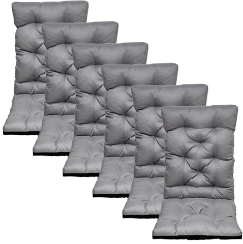 nana shop Hochlehner Auflagen für Gartenstuhl mit Rückenlehne, Sitzkissen Outdoor wasserabweisend, komfortable Stuhlkissen für Balkon, Terrasse und Garten, Bequeme Sitzpolster (120x50x8cm) (6, Grau)