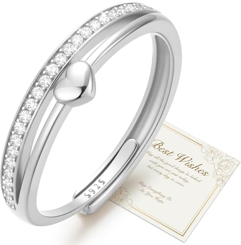 J.Fée Anello Donna Argento 925 Con Zirconi 5A, Anelli Donna Oro Regolabile, Fidanzamento Anello Promessa Anelli in una Confezione Regalo, Elegante Gioiello Regalo Donnas, Oro/Argento/Oro-Rosa