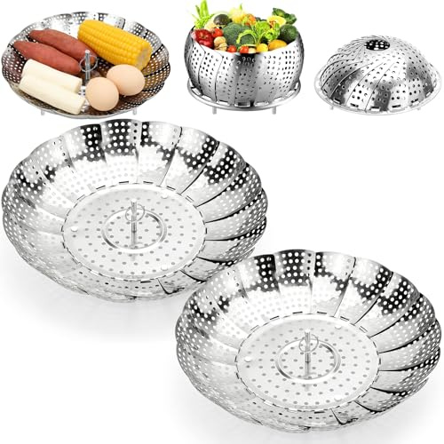 BINYI Dampfgarer Einsatz Edelstahl Dünsteinsatz Dämpfeinsatz für Topf Garsieb für Töpfe Einstellbar Gemüsedünster für Kochtöpfe 15cm - 27cm 2 Stück