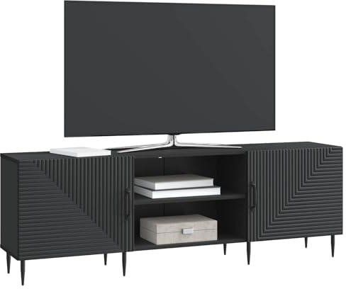 vidaXL Svart TV-bänk 150 x 31 x 50 cm Engineering Wood, Vintage Möbel för Vardagsrum, Garderob, Rektangulär Stativ, Förvara din Strumpa, Avsmalnande ben, organisera ditt hem