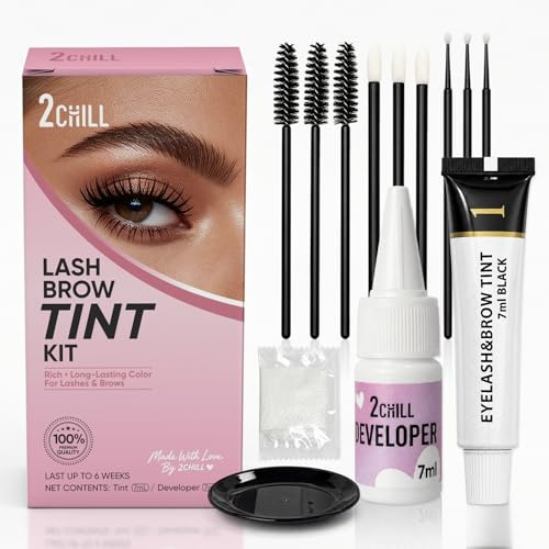 2CHILL Eyelash & Eyebrow Tint Kit – Professional Lash & Brow Dye Set, Long-Lasting Waterproof Colour for Brows & Lashes, Easy At-Home Salon Tint, Natural Finish (Black)