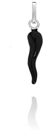 Donipreziosi Ciondolo Smaltato a forma di Corno Portafortuna - Pendente Cornetto napoletano in Argento per Collana o Bracciale Uomo o Donna, Scaramanzia - 2,5 cm Nero