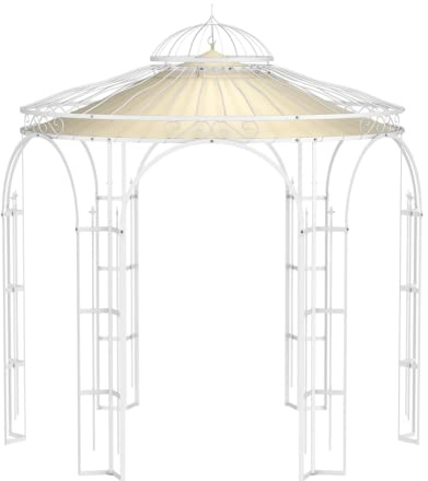 ELEO Milano wunderschöner Gartenpavillon Winterfest I Stabiler Rundpavillon Weiß Ø 2,9 m I Stabiler Rosenpavillon aus Schmiedeeisen mit Sonnensegel I Pavillon für Garten