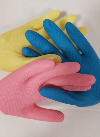 DSTOCK60 - wasserdichte Gummihandschuhe - Haushalts-/ Putzhandschuhe, Gummi, wasserdicht, lang, für Geschirr, Wäsche, Größe S, 3 Paar (Rosa, Gelb und Blau)