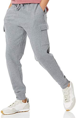 Amazon Essentials Pantalon de Jogging Cargo en Polaire pour Homme, Coupe décontractée, Gris Clair chiné, Taille M