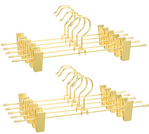 SONGMICS CRI046G01 Lot de 10 cintres en métal de 31 cm avec 2 Clips antidérapants pour Jupes, Pantalons, sous-vêtements, cintres, Peu encombrants, inoxydables, rotatifs à 360°, dorés