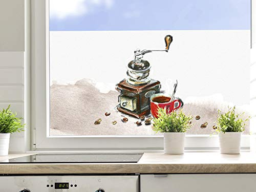 GRAZDesign Fensterfolie Küche Blickdicht Kaffee Sichtschutzfolie Küchenfenster - 60x57cm / Kaffee mit Kaffeemühle