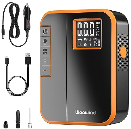 Woowind DP3 Gonfleur de Pneus Compresseur d'air Portable, 12V Pompe Pneu de Voiture et Pompe Air sans Fil pour Les Pneus de Voiture, Moto, Scooter, Dirtybike et Ball