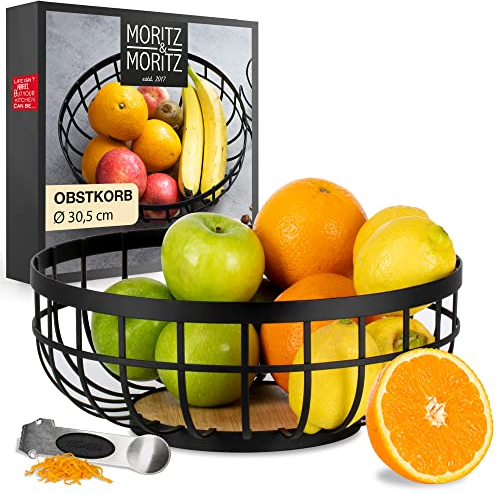 Moritz & Moritz Fruit Bowl in Black Metal 30.5cm - Wire Fruit Basket in Black Metal - Basket for Gifts, Fruits, Vegetables and Bread