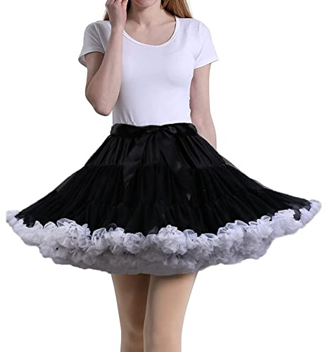 Tmade Gonna da donna in tulle, per feste, multistrato, per cosplay, Bianco e nero, Taglia unica