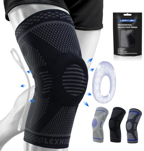 Professional Knee Support for Men/Women, Anti Slip Knee Brace Compression Sleeve with Patella Gel Pads & Side Stabilizers for Arthritis,Knee Pain,Meniscus Tear,ACL,Running,Sports,Joint Pain Relief