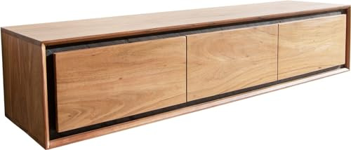 DELIFE TV-Board Stonegrace Akazie Natur 145 cm 3 Türen Steinfurnier | schwebend Lowboard